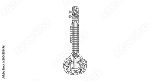 Cuadro en lienzo Indian Sitar Musical Instrument Line Art Drawing.
