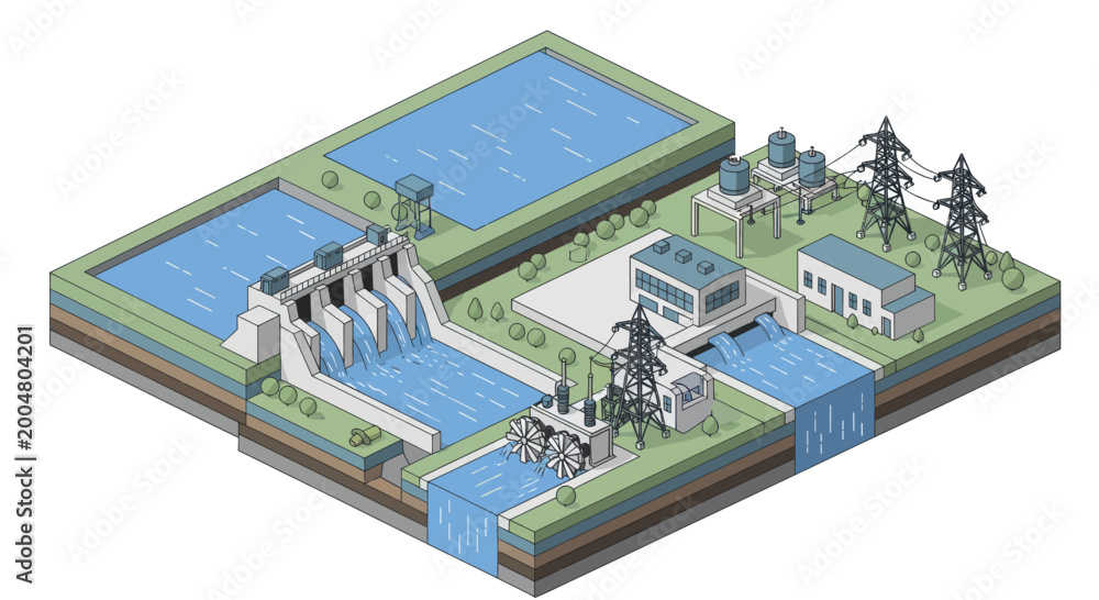 Obraz premium Hydroelectric Power Plant Infrastructure and Energy Generation.