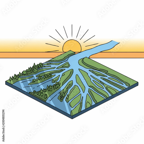 Photos River delta formation and water flow.