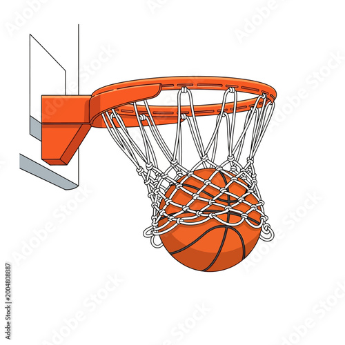 Billede på lærred Basketball Ball Falling Through Hoop Net Illustration