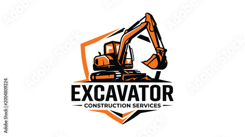 Excavator Construction Services Logo Emblem.