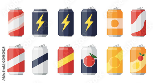 Free Download Collection of colorful beverage cans featuring diverse designs and flavors - GFXLoad