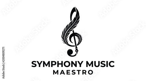 Elegant Treble Clef with Feather Logo for Symphony Music Maestro.