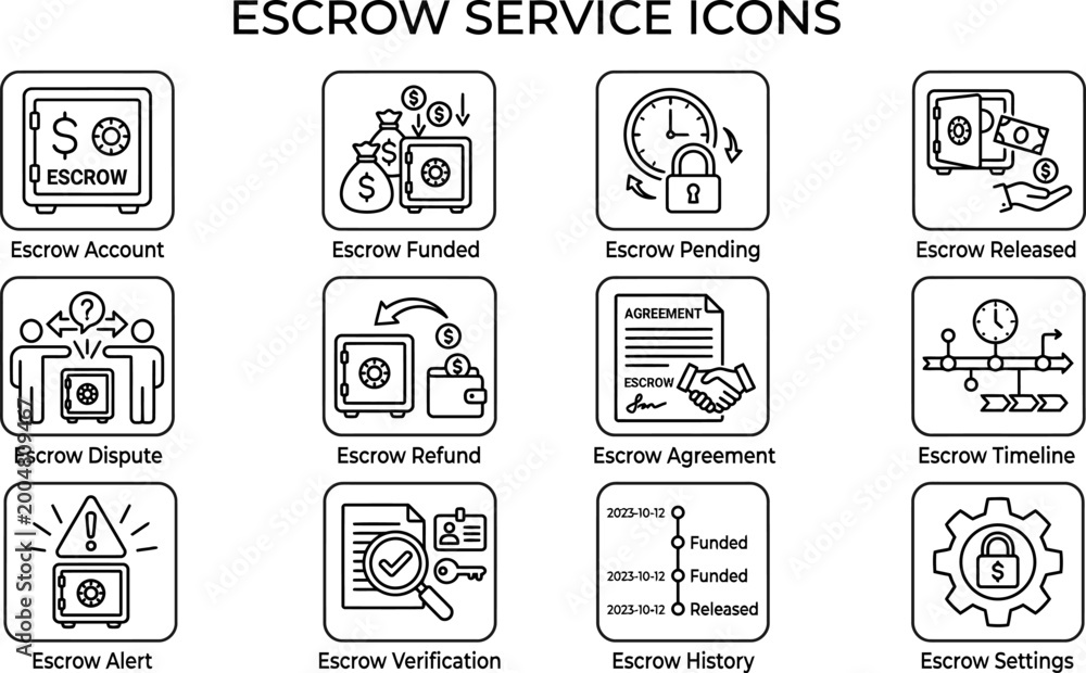 Fototapeta premium Escrow Service Icons Set.