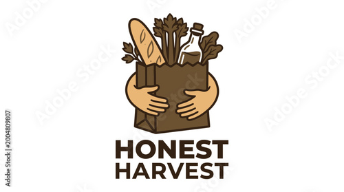Honest Harvest Grocery Bag Logo Design.