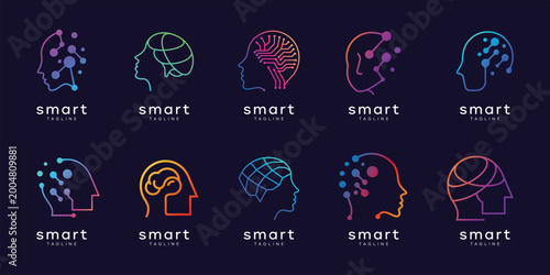 Fotografie Human brain icons set,  modern style logo for platform science innovation, machi