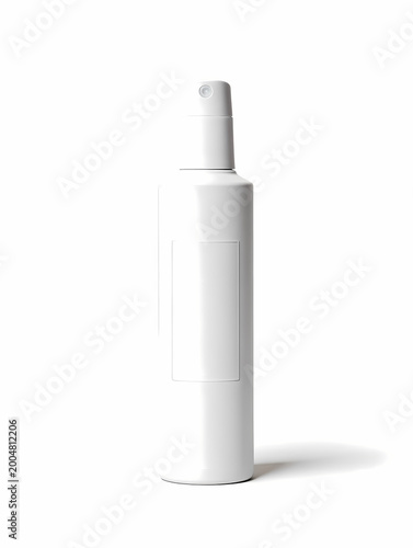 Slim cylindrical white spray bottle on plain background