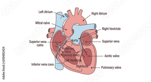Tableau sur toile Detailed human heart anatomy illustration.