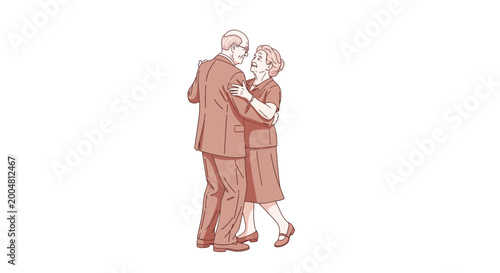 Elderly couple dancing together slowly.