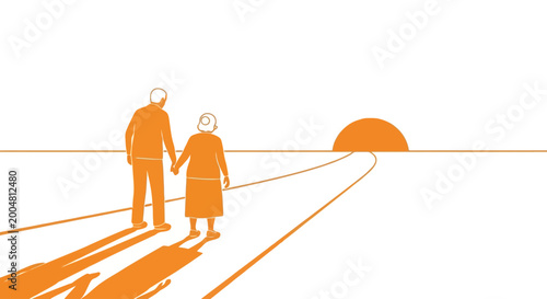 Elderly Couple Holding Hands Walking Together.