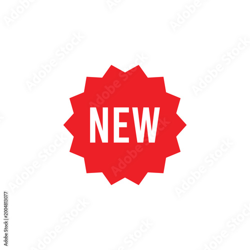 Red starburst shape with new text.