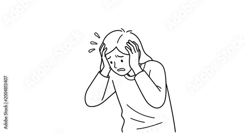 Tablou pe pânză Woman Feeling Stressed Holding Head in Hands.