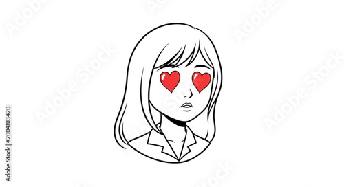 Bilde på lerret Woman with heart shaped eyes illustration.