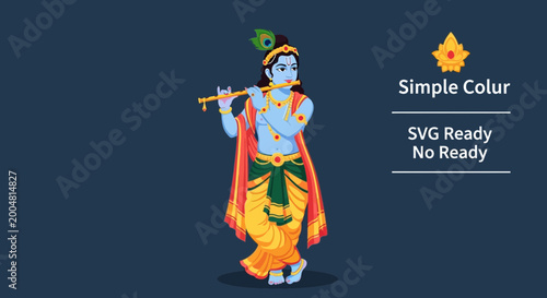 Bild auf Leinwand Lord Krishna Playing Flute, Indian Deity, Vector Illustration, Hindu God