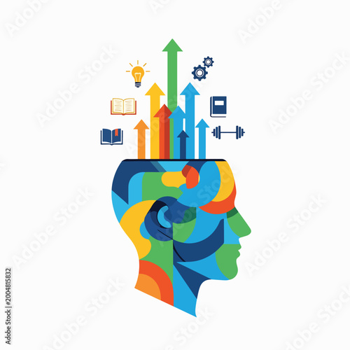 Bild auf Leinwand Colorful Human Head with Growth Symbols.