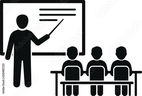 Foto Black icon of a teacher standing at a whiteboard giving a classroom presentation