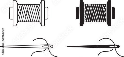 Tableau sur toile Sewing Thread Spool and Needle Tailor Craft Silhouettes