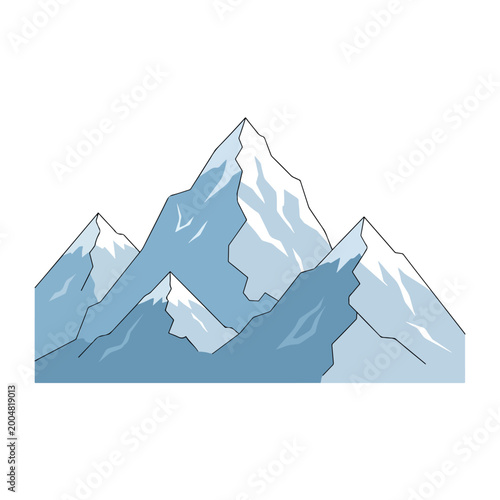 Photography Snowy Mountain Peaks Landscape Illustration.