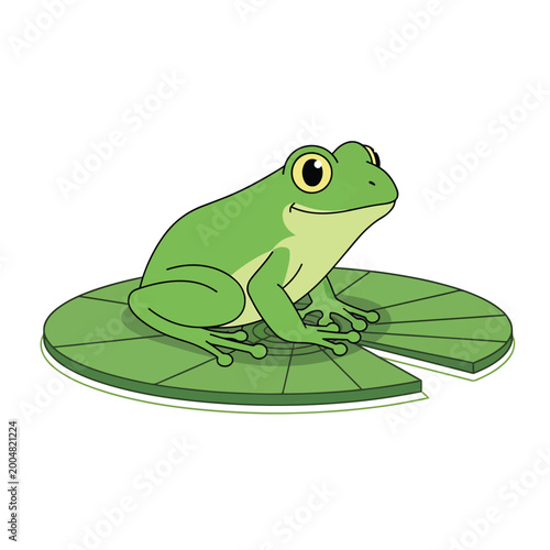 Tableau sur toile Green Frog Sitting on Leafy Pad.