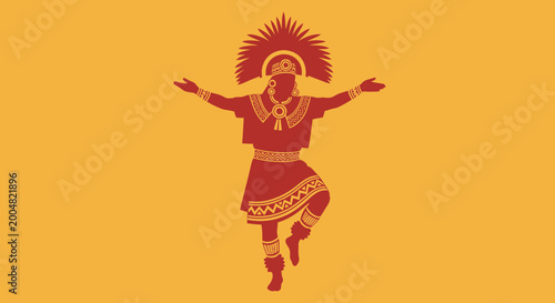 Foto Indigenous Dancer Silhouette with Feathered Headdress and Traditional Attire