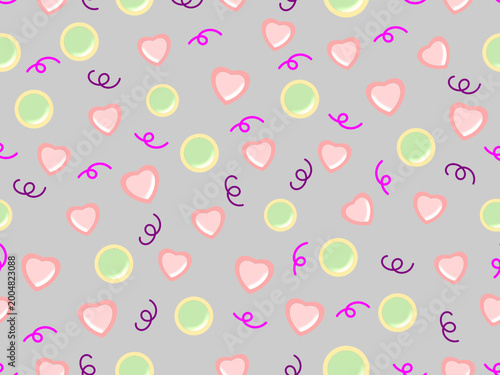 Seamless pastel hearts and circles pattern, soft colors, cute romantic design, perfect for fabric, wallpaper, wrapping, and decor