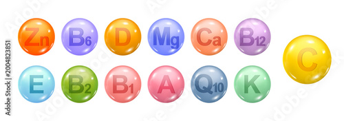 Cuadro en lienzo Colorful vitamin and mineral supplement pills arranged in a visually appealing g