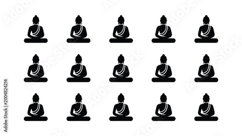 Fotografija Collection of fifteen identical silhouette icons representing the buddha in a me