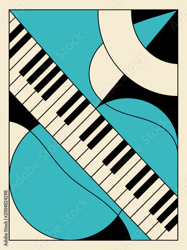 Modern Piano Keys Vector Illustration, Abstract Music Poster, Minimal Flat Design