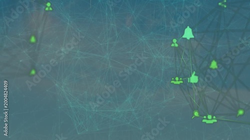 Mesh pulsing, right neon icons lighting and linking, bell rising and pulsing, visualizing activity