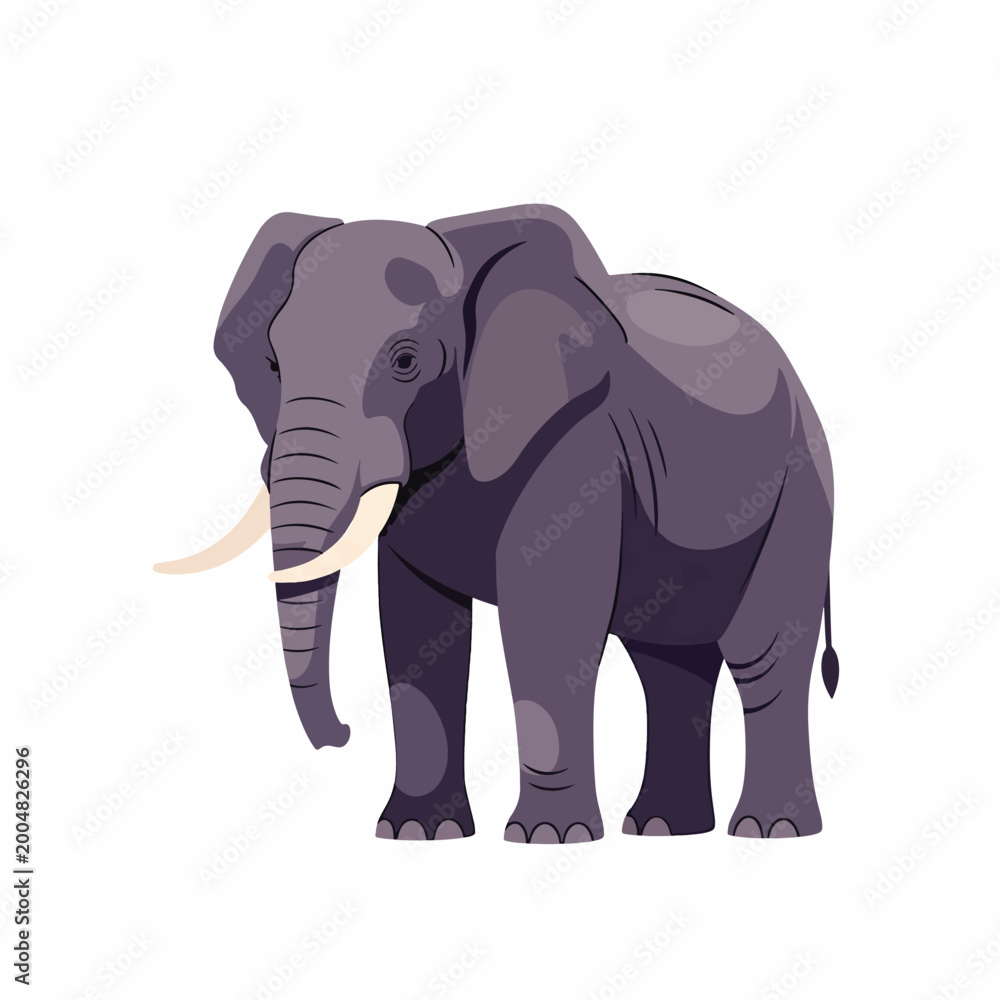 Fototapeta premium Large Gray Elephant with Tusks Standing.