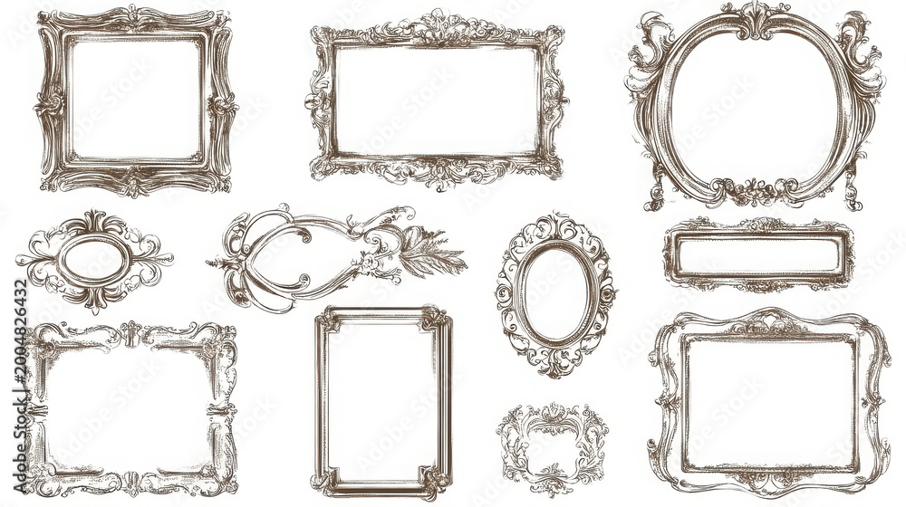 Obraz premium Collection of hand-drawn decorative artistic frames with ornate borders for design projects