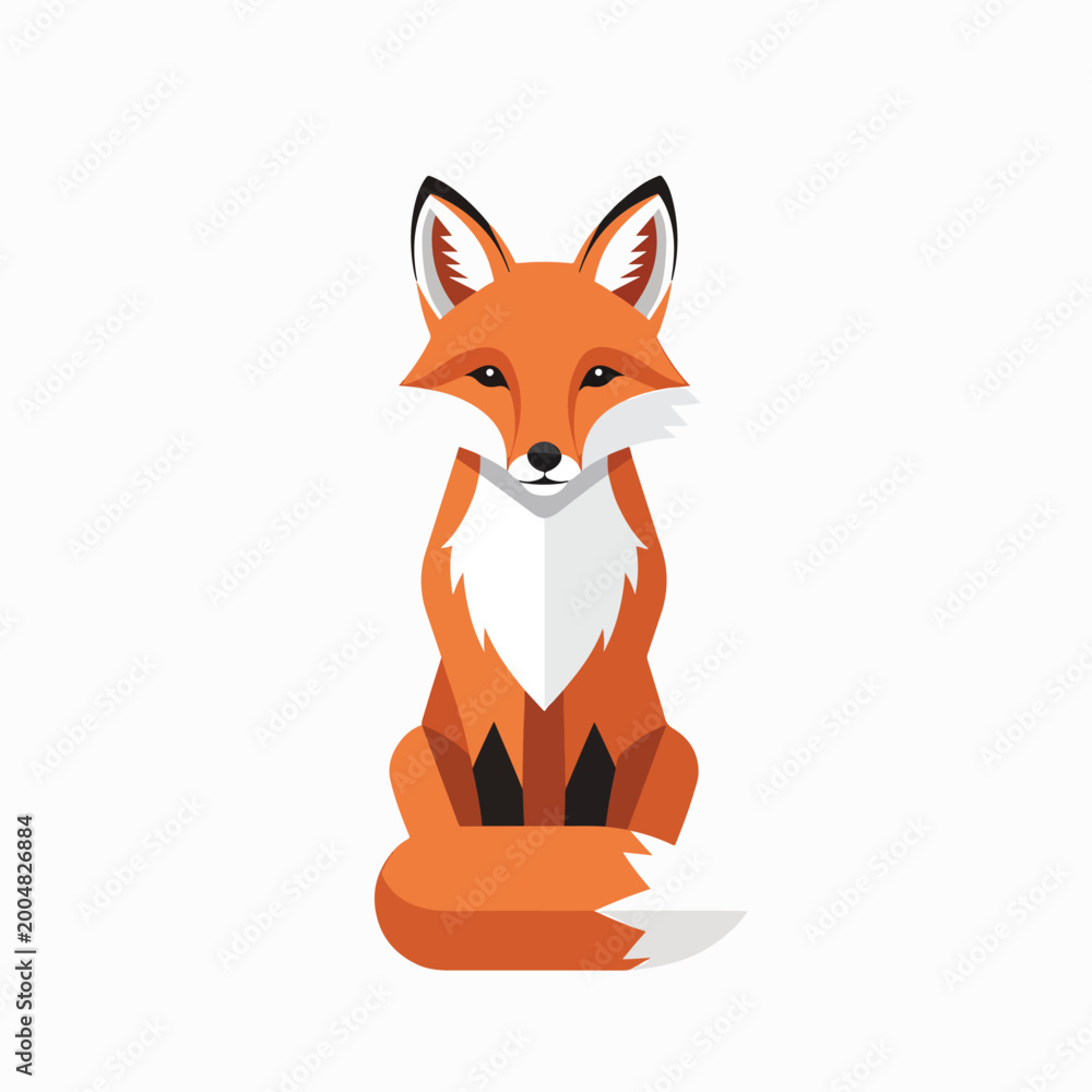 Fototapeta premium Cute Cartoon Fox Sitting Upright Posture.