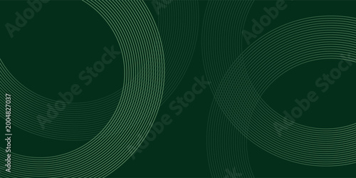 Schilderij op canvas Abstract dark green background with overlapping concentric thin line circles and elegant geometric patterns