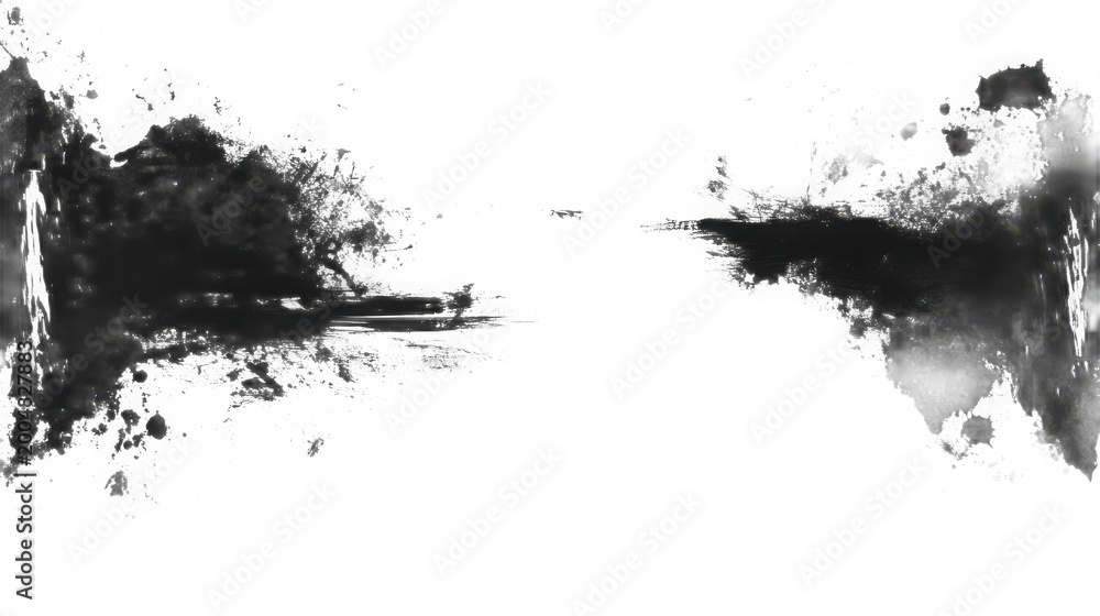Fototapeta premium Abstract black ink brush stroke with artistic edges and dynamic composition for creative design