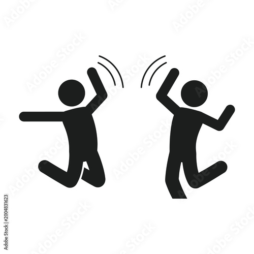 Canvas Print Two people jumping up and celebrating with raised arms