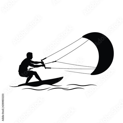 Obraz na plátně Man parasailing on water with large kite