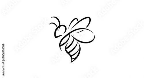 Stylized bee line art icon with flowing elegant strokes
