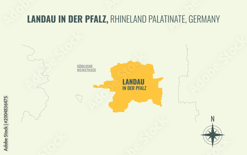 Obraz na płótnie A map showing Landau in der Pfalz RP Kreise into Gemeinden in a minimalist color