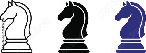 Chess knight icon set outline solid and colored style collection for strategy game intelligence competition and tactical thinking vector illustration