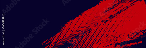 Abstract Red Grunge Brush Stroke Background with Halftone Pattern on Dark Blue. Vector Illustration