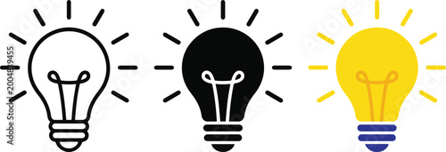 Light bulb idea icon set outline solid and colored style collection for creativity innovation inspiration energy solution and business concept vector illustration