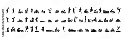 Photos Racing drivers pit crew and motorsport action silhouettes vector collection