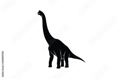 Foto A striking black silhouette of a long necked dinosaur gracefully posed silhouett