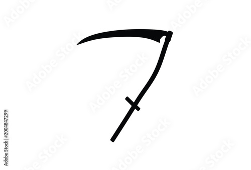 Tableau sur toile A stark black silhouette of a grim reaper s scythe against a white background
