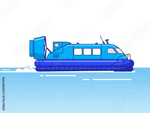 Photos Blue Hovercraft Vehicle Traveling on Water Surface.