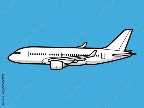 Modern Commercial Airplane Flying in Clear Blue Sky.