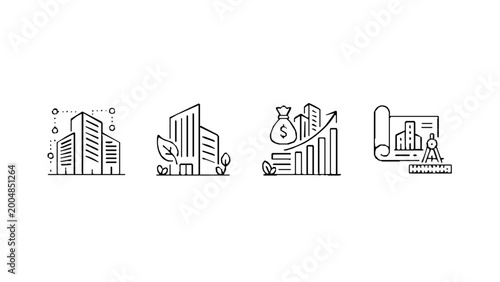 Konstfotografi Icons representing urban growth and development.
