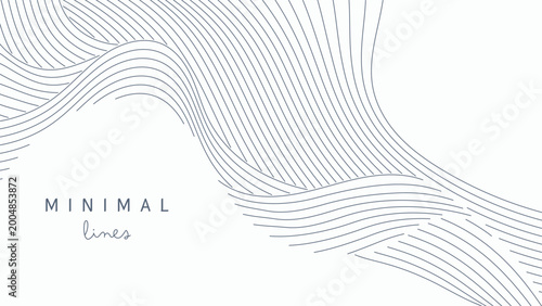Minimalist abstract background features gray lines forming a fluid, wave-like...