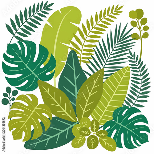 Fotografie Collection of various green tropical leaves 5.
