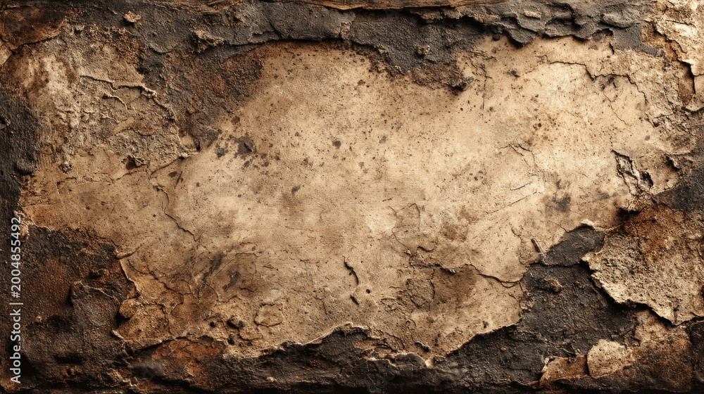 Fototapeta premium Textured, weathered surface with a central light area and dark, peeling edges